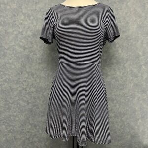 GAP Fit & Flare Dress Navy Stripe Cross Back Cutout Casual Short Sleeve Size XL